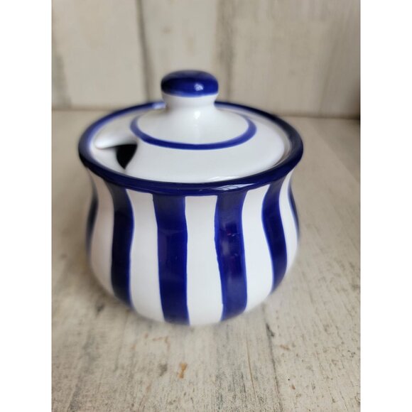 City to cottage‎ honey sugar pot blue striped tea coffee accessory - Picture 5 of 6